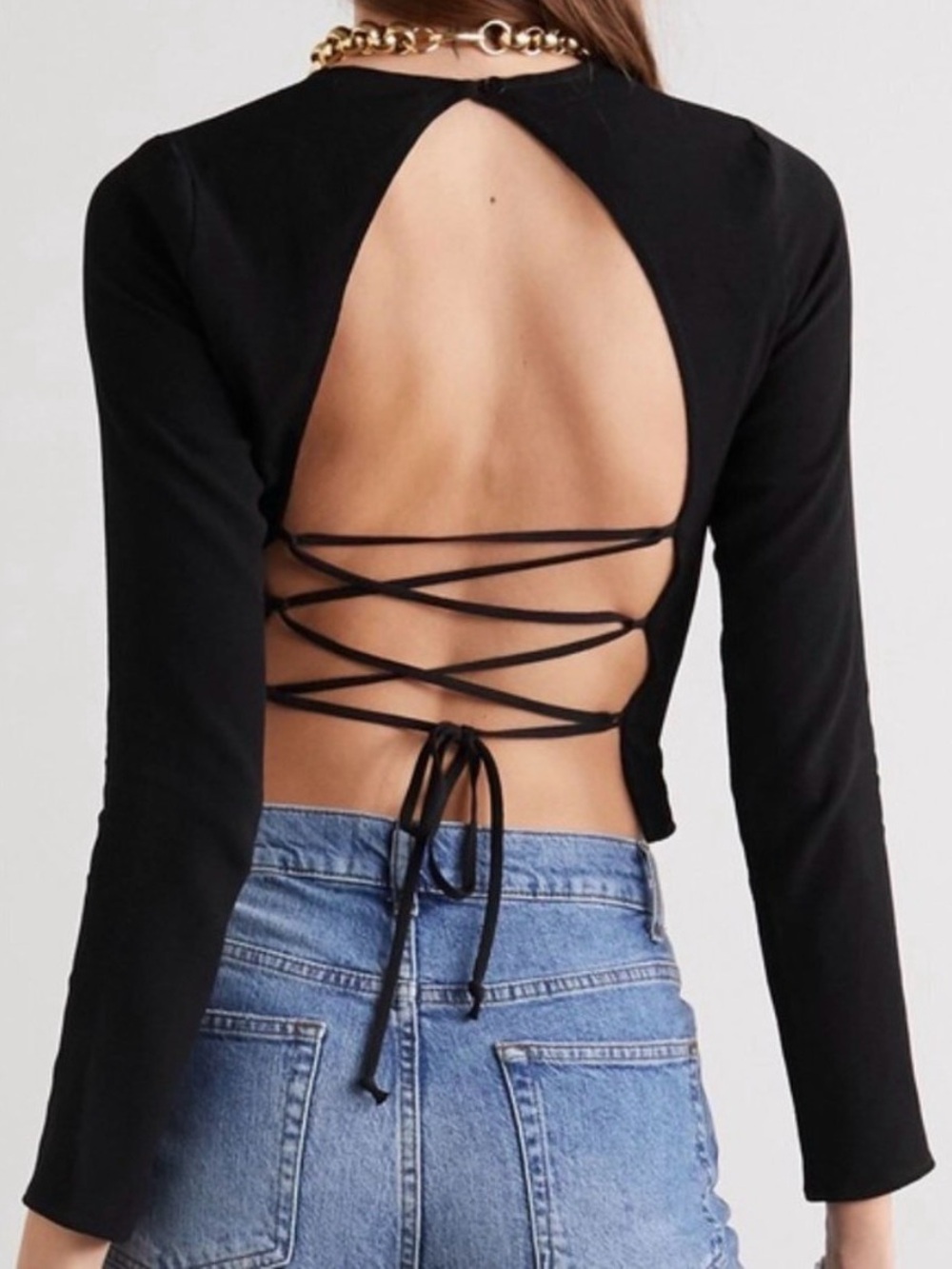Reformation Cassia Lace-Up Back Top in Black Size S